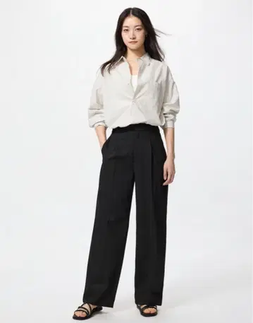 턱 와이드 팬츠 긴 길이 유니클로