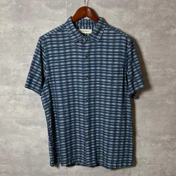Tommy Bahama 실크 혼방 오픈 카라 체크 반팔 셔츠 L 사이즈
