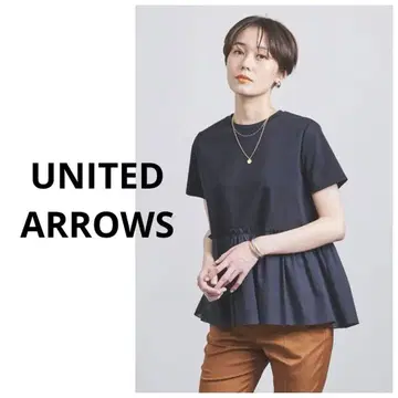 유나이티드 애로우즈 티어드 콤비 숏 슬리브 티셔츠 페플럼 네이비