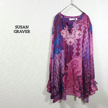 SUSAN GRAVER 보헤미안 스타일 튜닉 긴팔 핑크 올 패턴