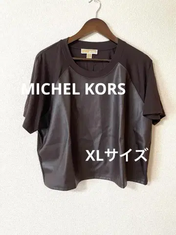 MICHEL KORS 마이클코어스 앞쪽 가죽 래글런 슬리브 티셔츠