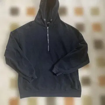 BEAMS 빔즈 18AW/하프 지퍼 후드티/L/코튼/BLK 블랙