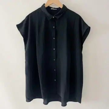 지유 블라우스 에어리 셔츠 반팔 여름옷 체형 커버 블랙 M