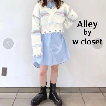 택 포함 미사용 새상품 Alley by w closet 데미지 보더 니트