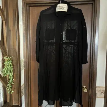 DAMA 블랙 비침 셔츠 원피스 긴팔
