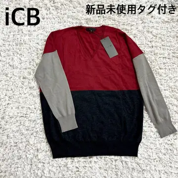 택 포함 새상품 iCB 컬러 블록 니트 V넥 울 100% S