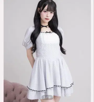 pium 사다리 리본 도리 원피스 양산형 반팔 초커 유니폼