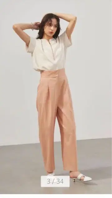 완판 에메르 리파인즈 오렌지 커브 컬러 하이 웨스트 팬츠 M 린넨