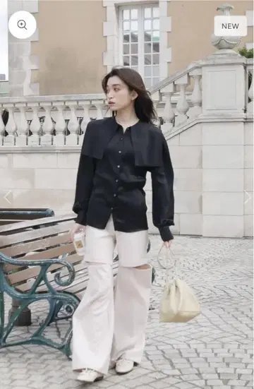 메종 엘리 세일러 카라 새틴 블라우스