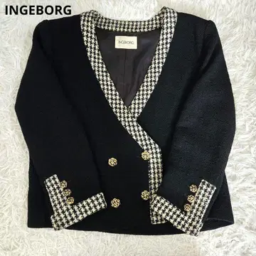 INGEBORG 잉게보그 하운드투스 체크 자켓 골드 버튼