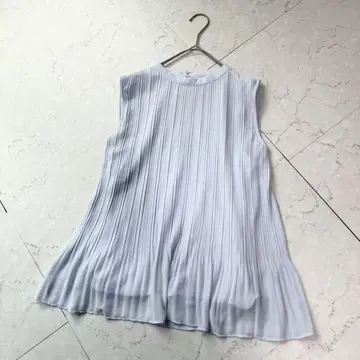 플라스테 쉬폰 플리츠 블라우스 슬리브리스 S 블루