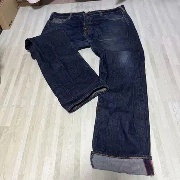 RMC 40인치 다크 블루 스트레이트 데님 버튼 플라이 일본풍 패턴
