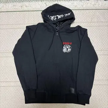 BEWARE OF 개 디자인 풀 집업 후드티 블랙