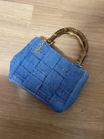 데님 토트백 대나무 핸들