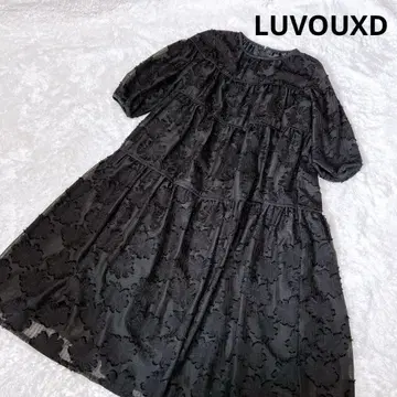 LUVOUXD 루보드 플라워 무늬 자카드 플레어 원피스 블랙