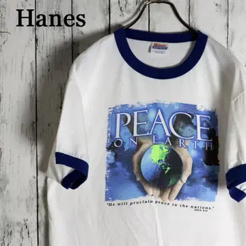 Hanes 피스 온 어스 지구 평화 메시지 아트 링거 티셔츠
