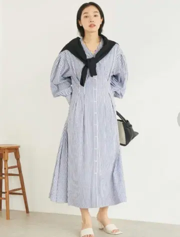 두아르시브/스트라이프 긴팔 셔츠 원피스