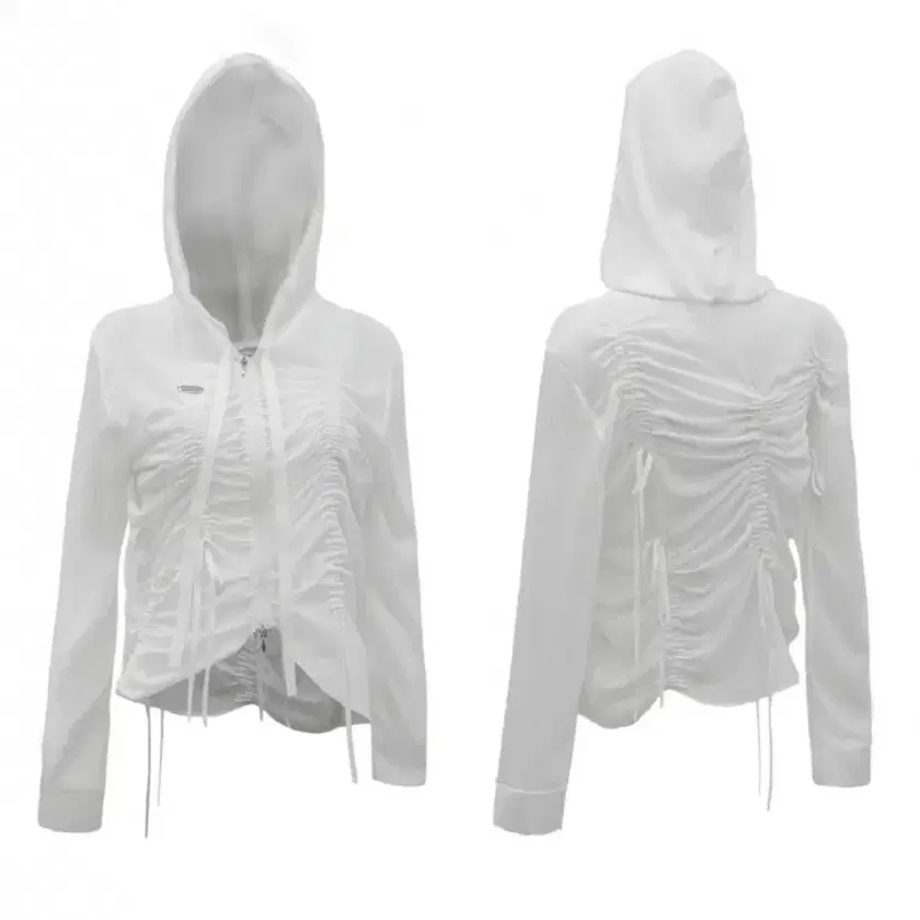NACHE Shirring Chiffon Hoodie Zip-Up White (WHITE) on
