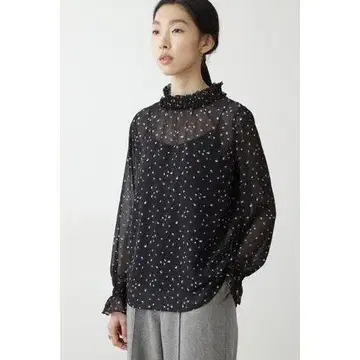 휴먼 우먼 프릴 도트 무늬 시스루 블라우스 이너 포함