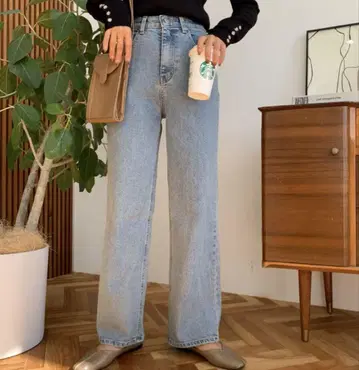 BLATE 슬림 레그, 허리 밴딩 스트레치 스트레이트 데님
