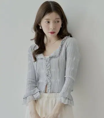 Chico 치코 레이스 도킹 프릴 니트 가디건