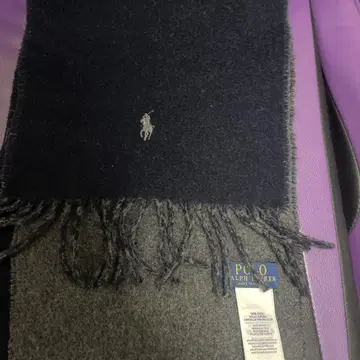 POLO 네이비 그레이 머플러 울 머플러 랄프 로렌 이탈리아제