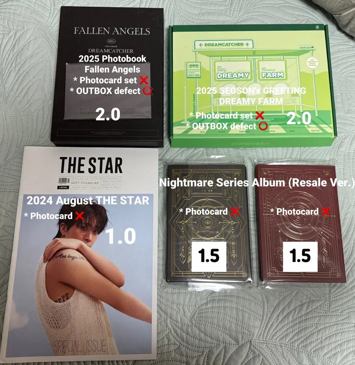 Dreamcatcher photobook, seasons greetings, Nightmare album, The Star magazine wts