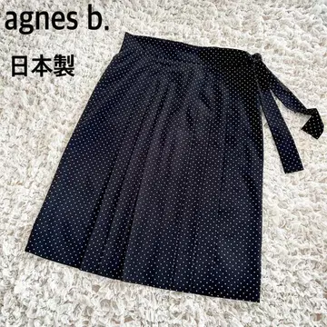 agnes b. 에네스베 도트 프론트 플리츠 스커트 블랙 일본제