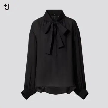 유니클로 +J 실크 개더 블라우스 블랙 보타이 블라우스