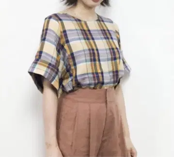 맥피 레이온 트윌 와이드 슬리브 풀오버 체크 반팔