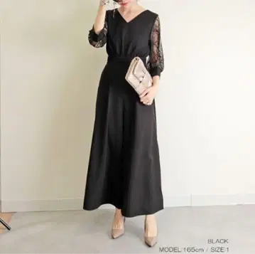 RANDA (란다) V넥 소매 레이스 올인원 (BLACK) M 사이즈