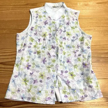 나라 까미체 슬리브리스 꽃무늬 자수 블라우스, 이탈리아제, 면 100%