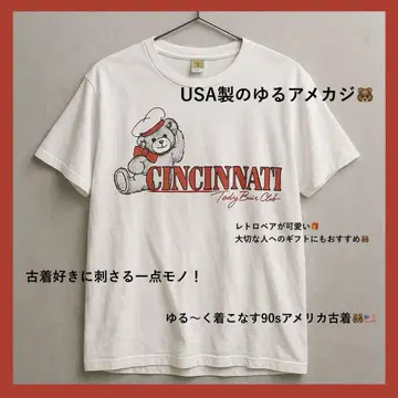 선착순! USA 베어 티셔츠 L 화이트 싱글 스티치 90s