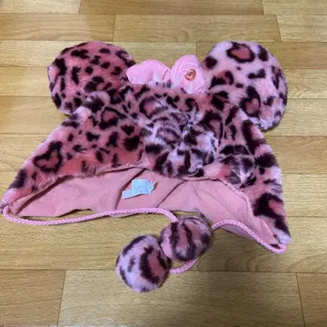 미키 귀도리 레오파드 무늬 퍼 모자