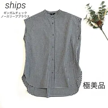 SHIPS Colors 깅엄 체크 셔츠 블라우스 네이비 새상품급