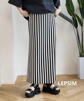 LEPSIM 14 게이지 모듬 니트 내로우 스커트 F