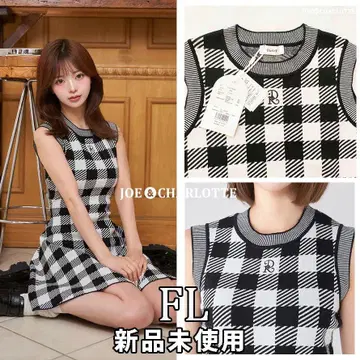 다리치 darich DR 로고 깅엄 니트 미니 원피스 블랙 FL
