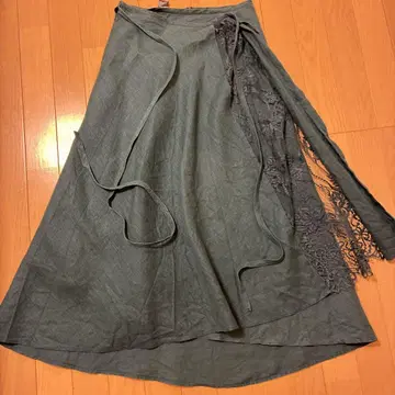 NAO 린넨 100% 그레이 롱 스커트