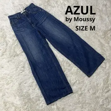 AZUL by Moussy 스트레이트 와이드 데님 코튼, 린넨