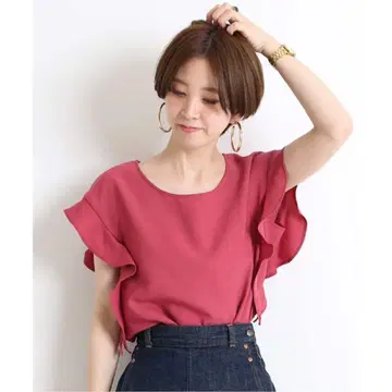심플리시떼 프렌치 슬리브 린넨 라이크 와플 블라우스 히라히라 둥근넥