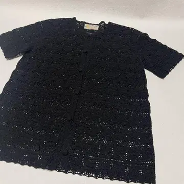 세이산코제 반팔 가디건 레이스 뜨개질 상하이 블랙 핸드메이드 면 100