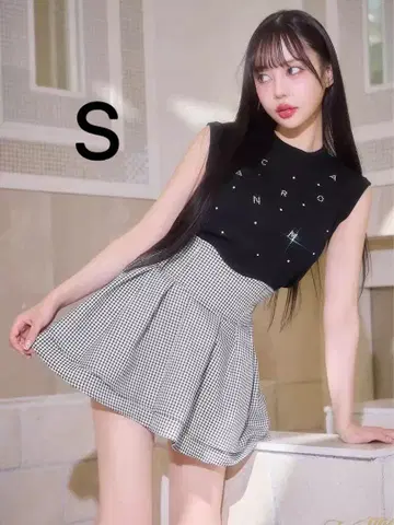 미셸 마카롱 슬림 레그 깅엄 체크 스커트 (이너 팬츠 포함) s