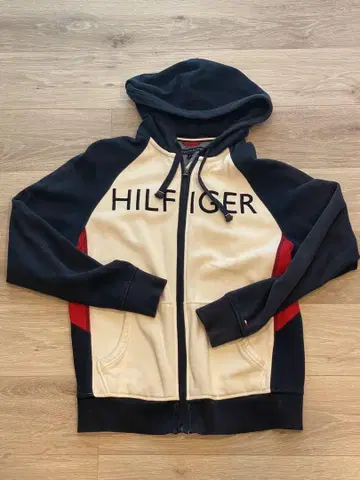 HILFIGER 풀 집업 후드티 S 네이비/베이지