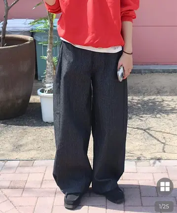 스트라이프 와이드 데님 팬츠