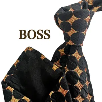 BOSS 휴고보스 블랙 블랙 엔 도트 무늬 넥타이 남성용 SILK 오렌지