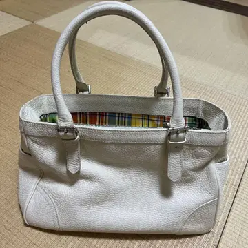 랄프 로렌 가죽 주름 핸드백 토트백 체크 화이트