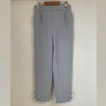 fitmore 밑단 스캘럽 리본 테이퍼드 팬츠 블루 그레이