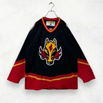 NHL 하키 게임 셔츠 캘거리 프레임 L 블랙 긴팔