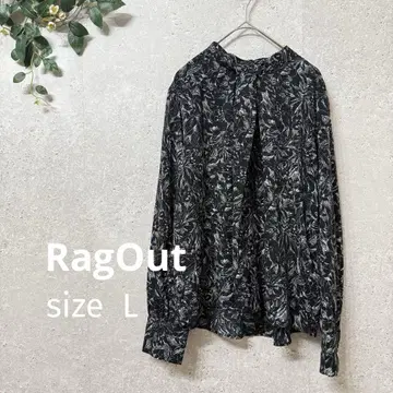 RagOut 꽃무늬 모노톤 보타이풍 긴팔 블라우스 L 사이즈 블랙 화이트