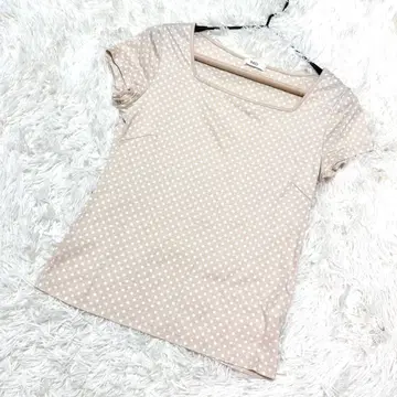 INED 티셔츠 스퀘어 넥 반팔 도트 무늬 올 패턴 베이지 (2)